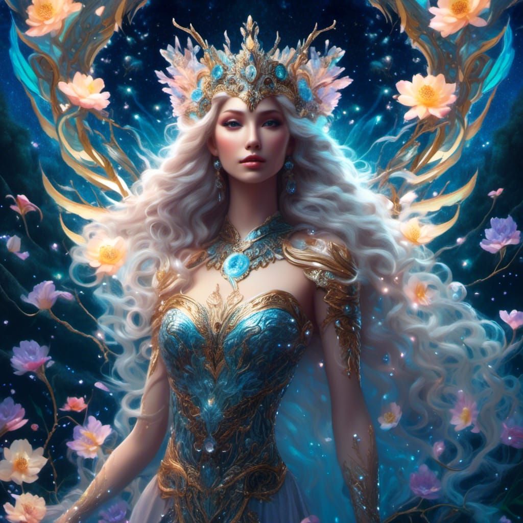 (a portrait of a slim graceful water queen:2) (waterlike glowing hair:1.5) (sharp details:1.2)<lora:Colourful Dichotomy:0.2> <lora:Shadeslay...