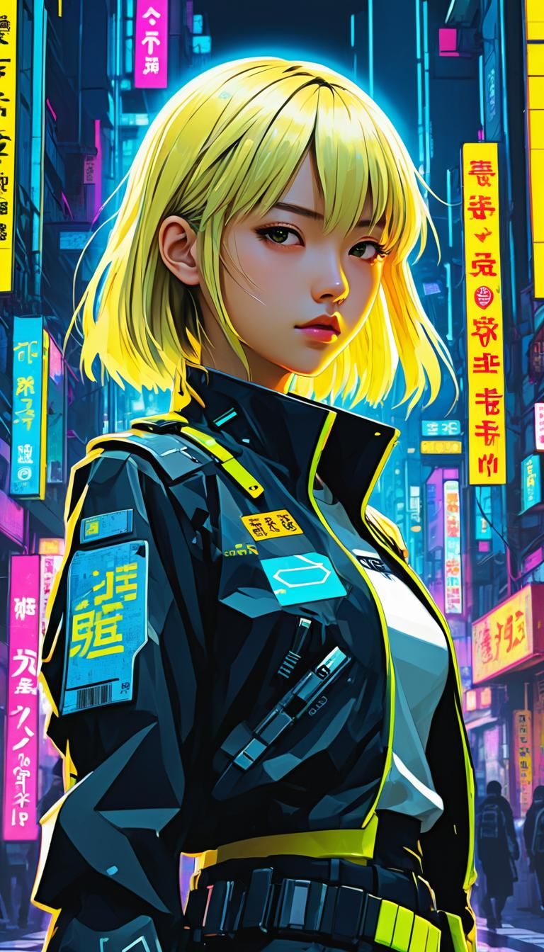 A Japanese magazine cover with a neo-cyberpunk theme, street-anime art ...