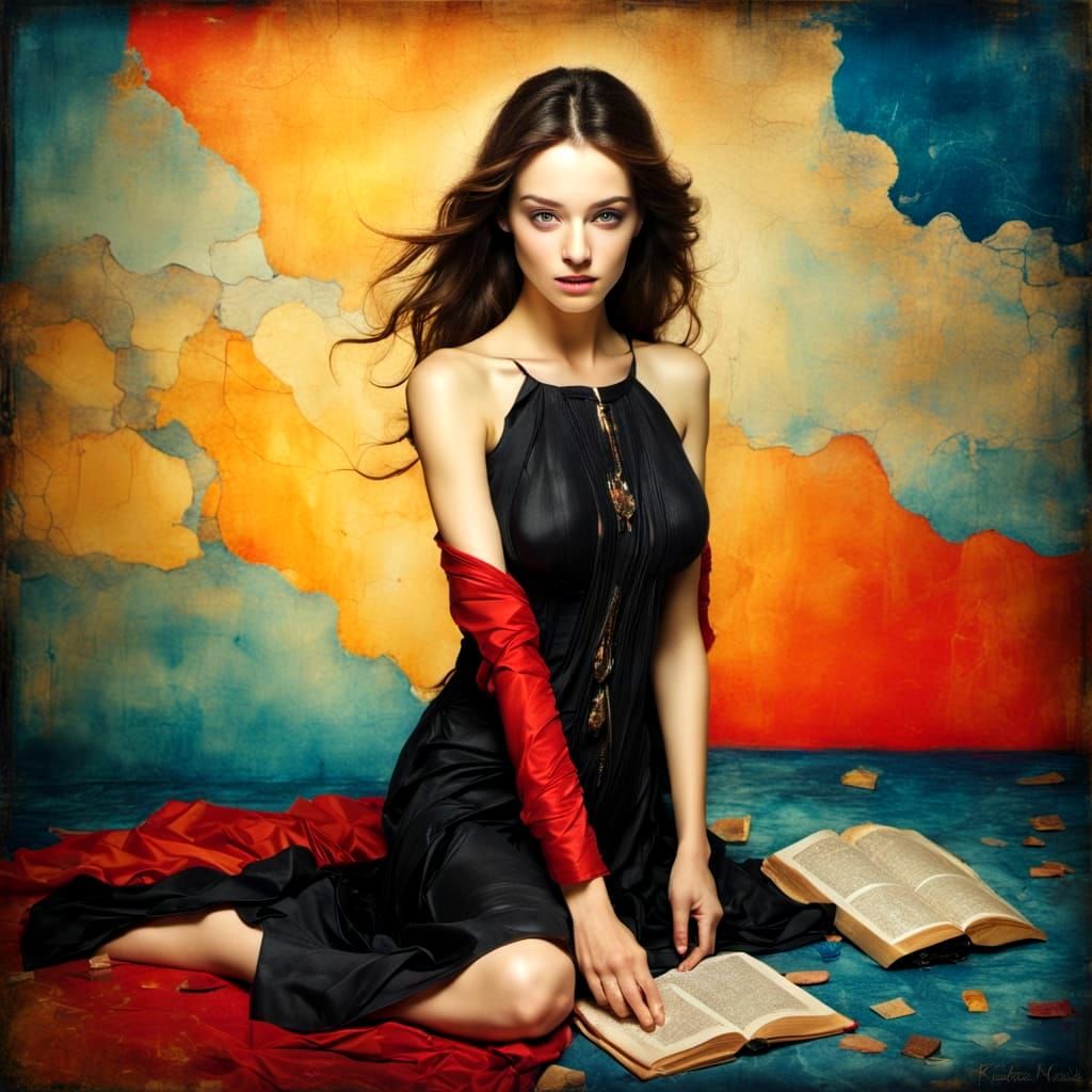 Medieval Ladies with Fantastical Creatures in Vibrant Triadi...