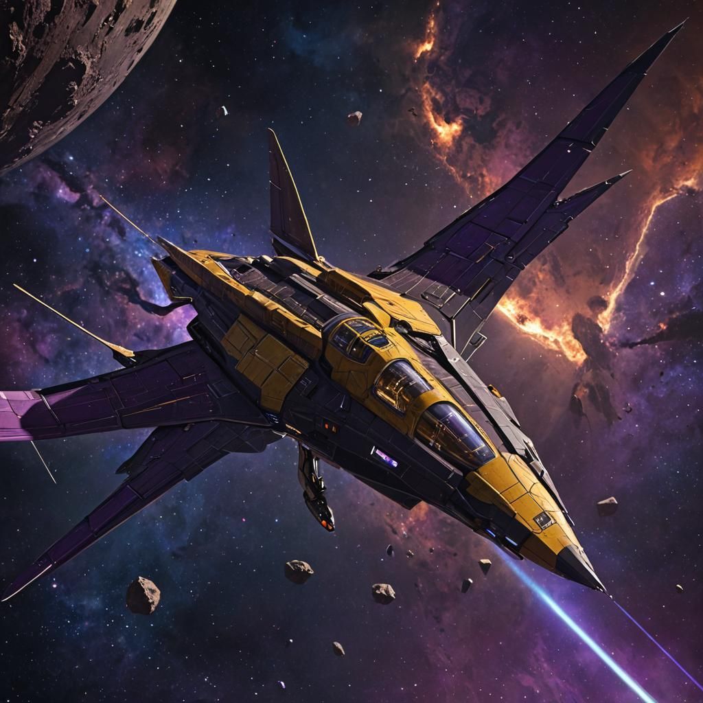 Pterodactyl Spacecraft Soars in Deep Space Art Nouveau