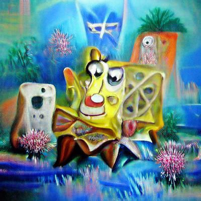 Psychadelic SpongeBob SquarePants art deco impressionism oil...