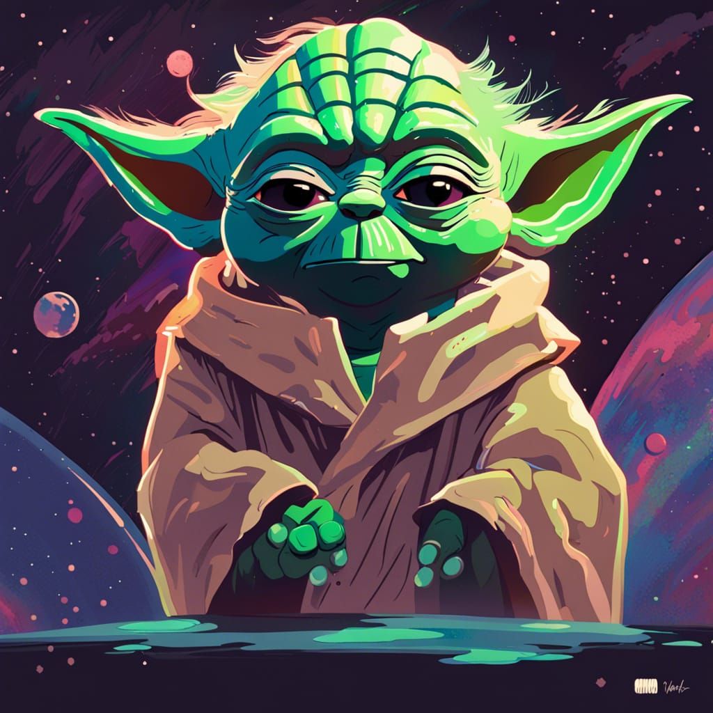 70s cartoon style yoda in far off galaxy - AI Generated Artwork ...