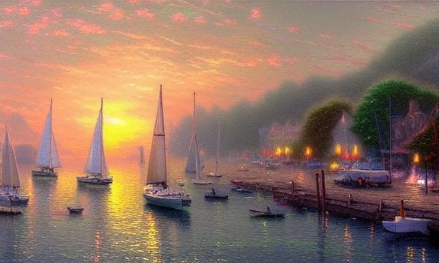 sailboats at dawn