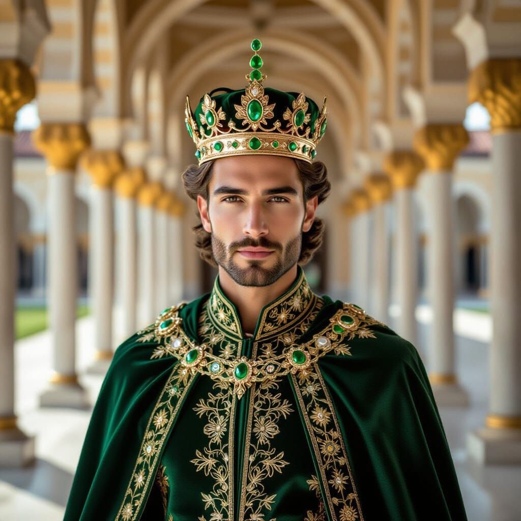 Regal Man in Green and Gold With Crown