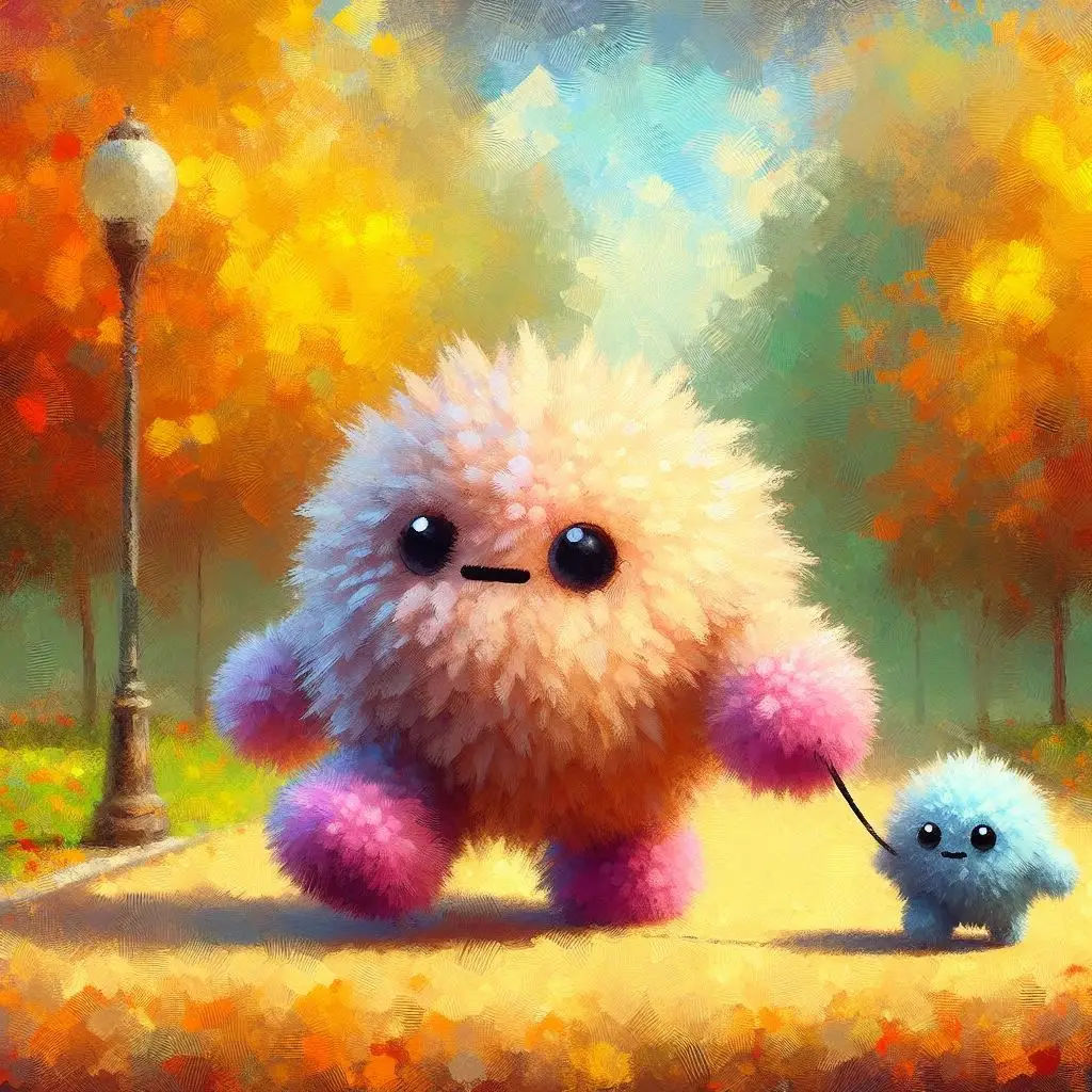 Big and small pompoms on a walk!