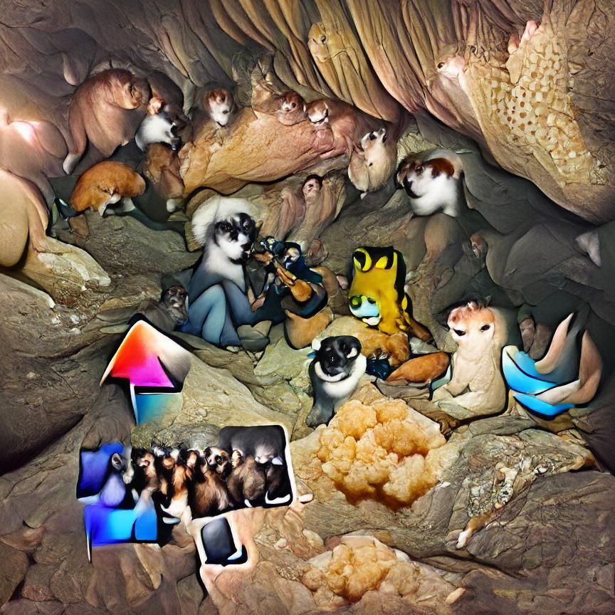 Several Species of Small Furry Animals Gathered Together in a Cave and Grooving with a Pict