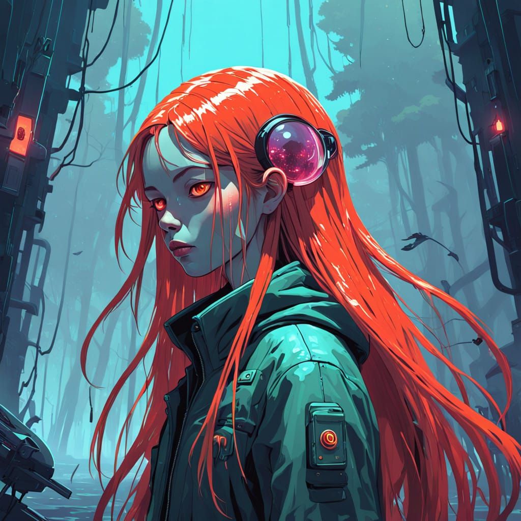 Slender Red Slime Girl in Neon-Lit Dreamscapes