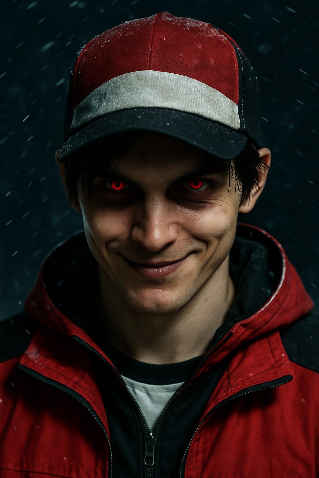 Epic and eerie creation of Pokémon trainer red from Pokémon hgss is very ominously staring into your soul while smirking...