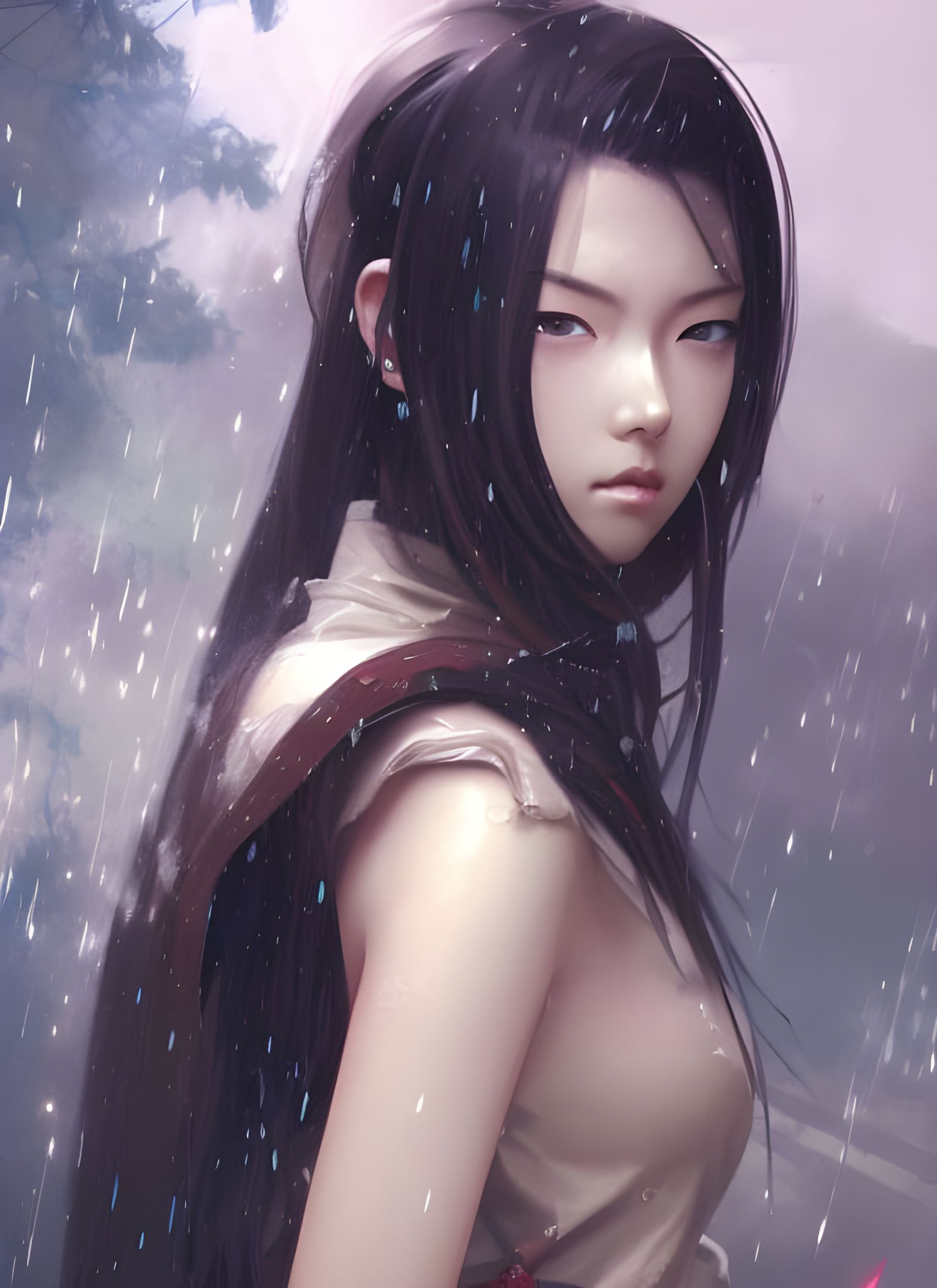 Anime samurai girl standing in the rain in the style of guweiz head and  shoulders portrait, 8k resolution concept art portrait by Greg Rutko... -  AI Generated Artwork - NightCafe Creator