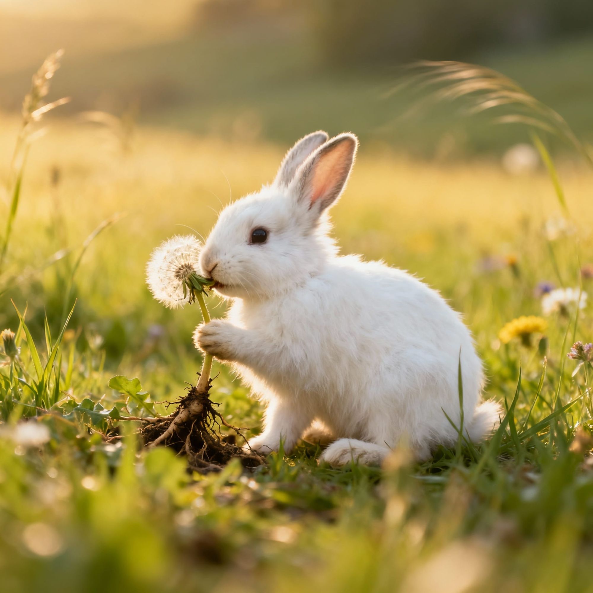 fusion of fairy on pile of autumn leaves and rabbit nibblin' on dandelion - Start Image 1