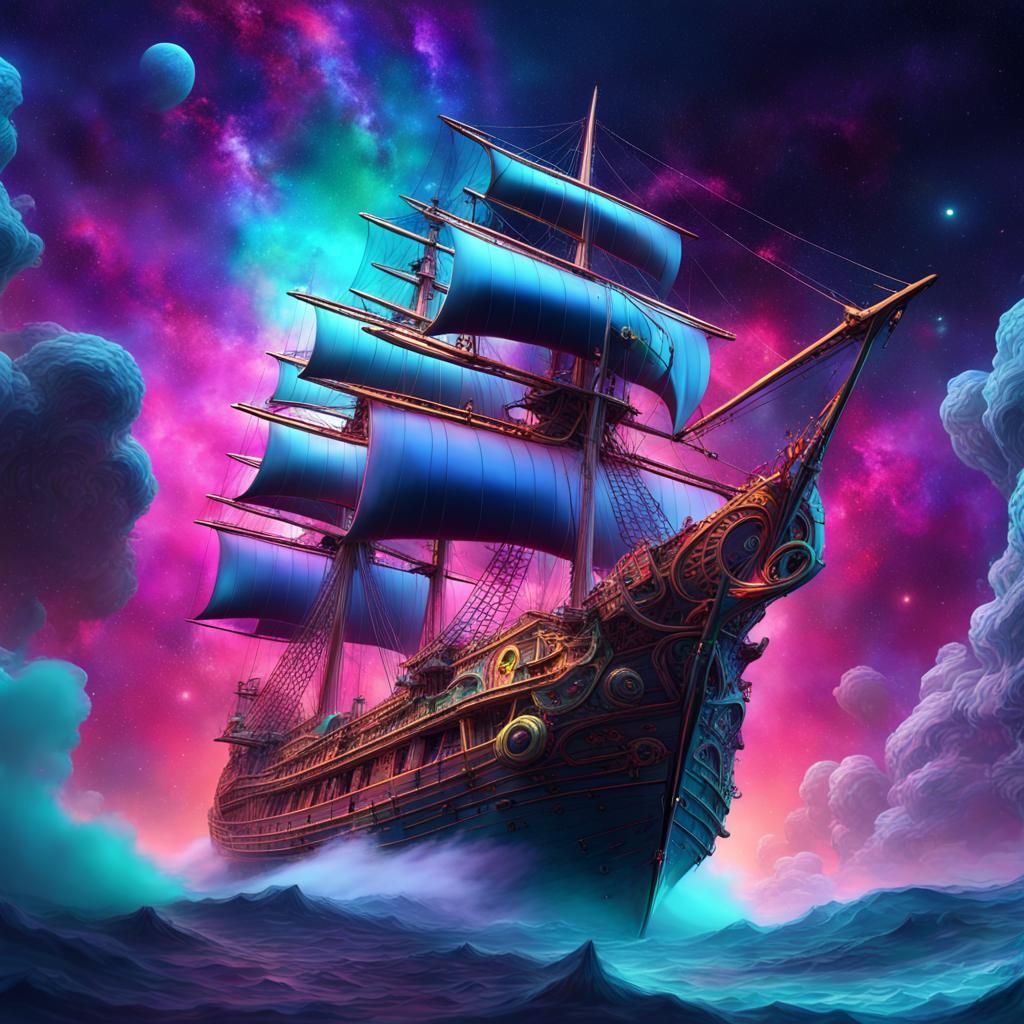 Neon background - sailship