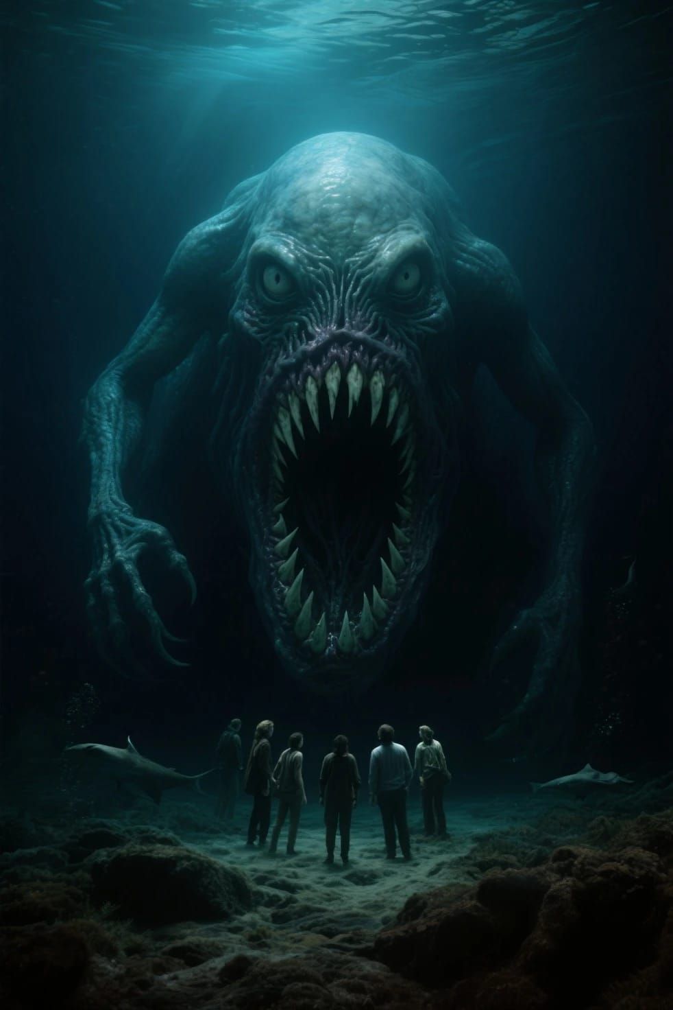 Creepy underwater cosmic horror very bad dream like macabre creation I just made.