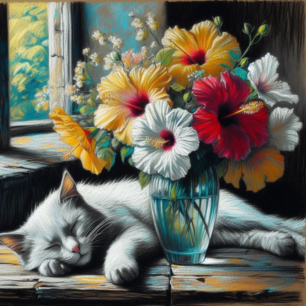 Cat with Flowers