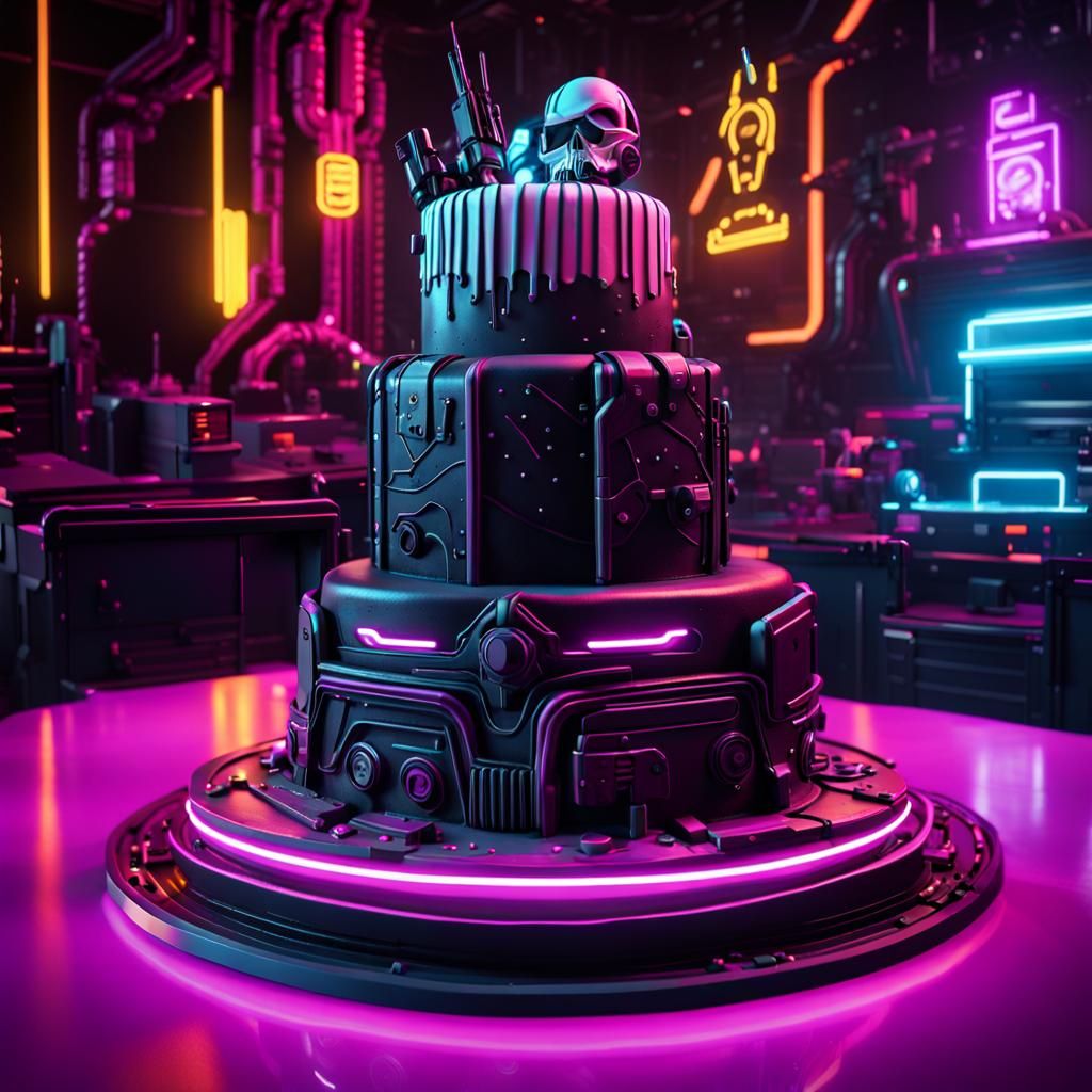 Neon noir supervillain cake
