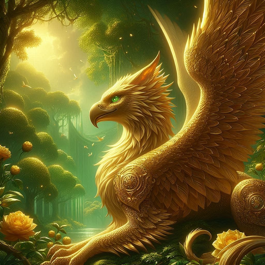 Golden Griffin Guardian of the Green Garden Grove