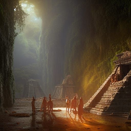 Mayan temple in the jungle by Greg Rutkowski intricately det...
