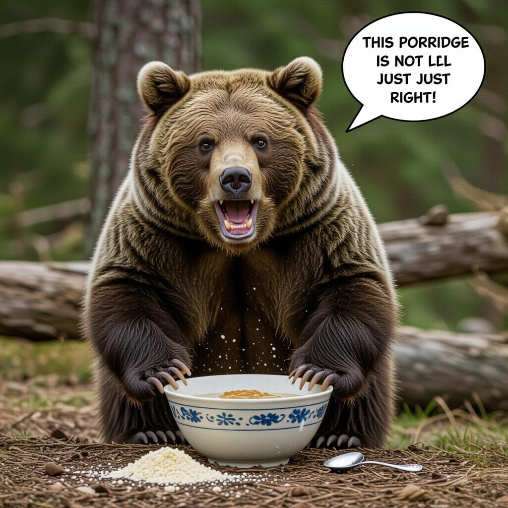 Angry Adorable Bear Throws Porridge in Frustration