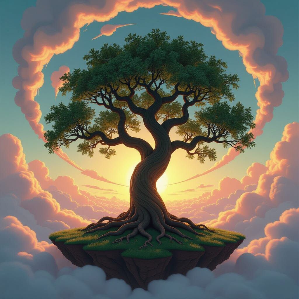 Yin Yang Oak Tree in 3D Pixar Style