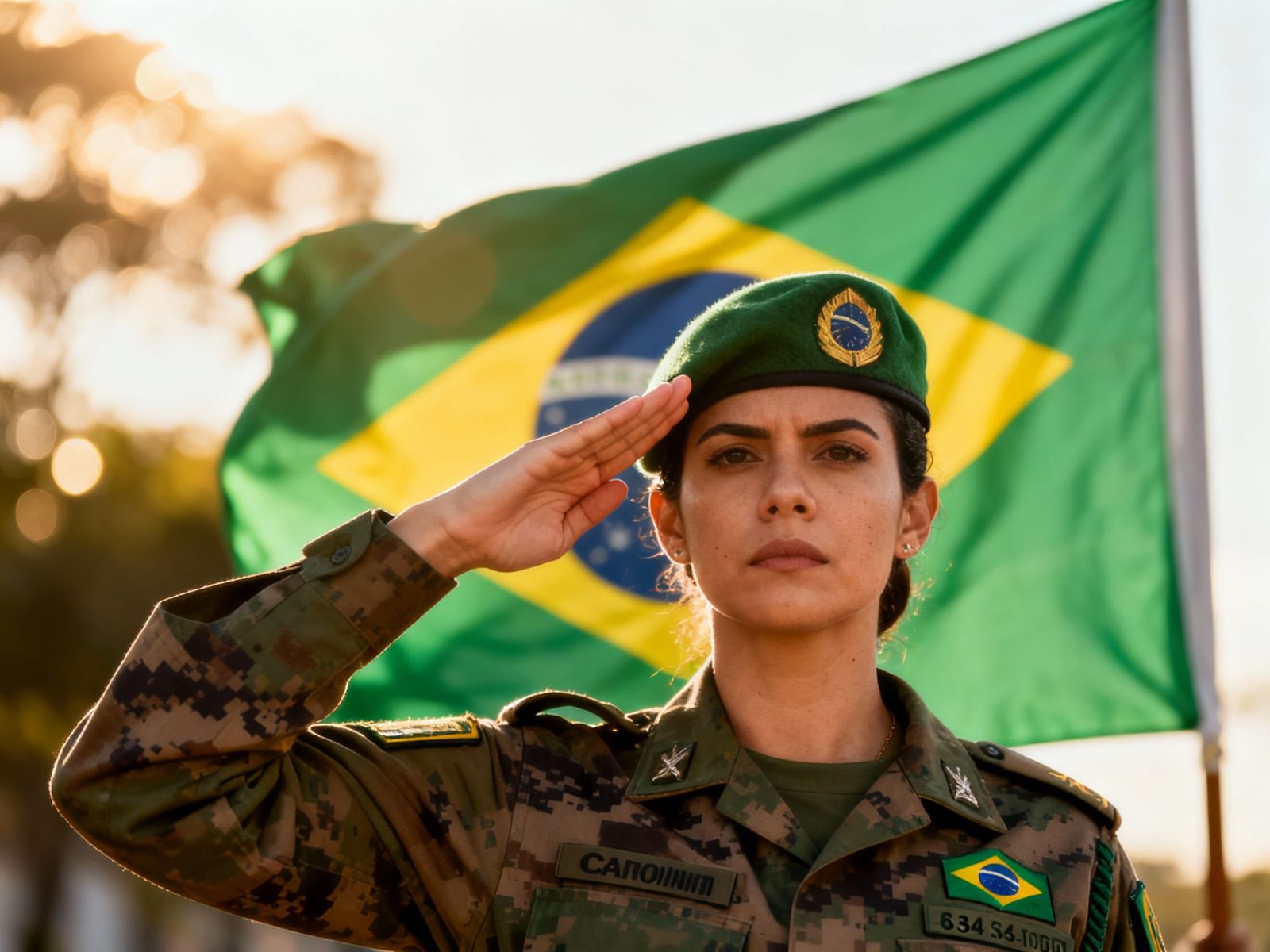 Brazilian Soldier Salutes Flag in Professional Photo