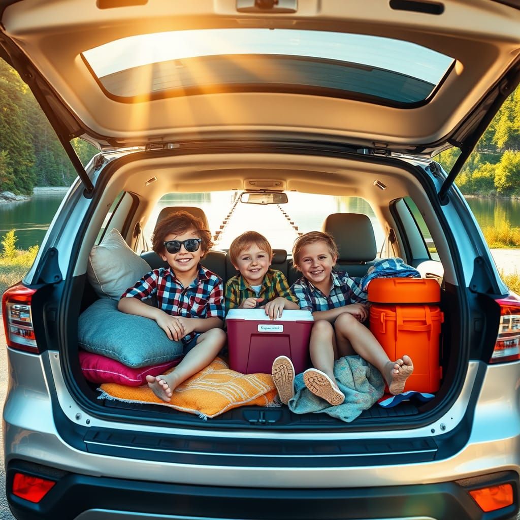 A captivating family road trip scene unfolds, with children ...
