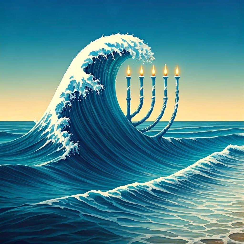 Majestic Ocean Waves Form a Menorah in Serene Harmony