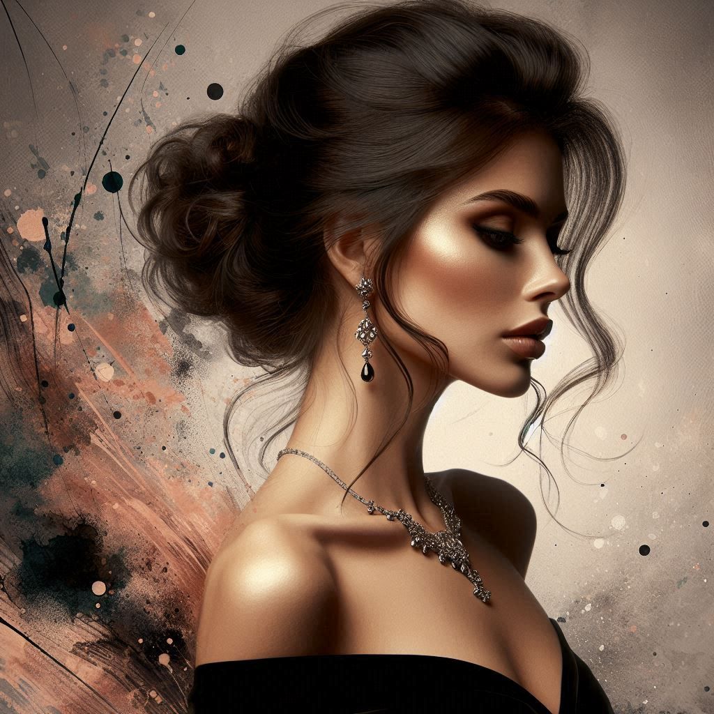 portrays a side profile of a woman