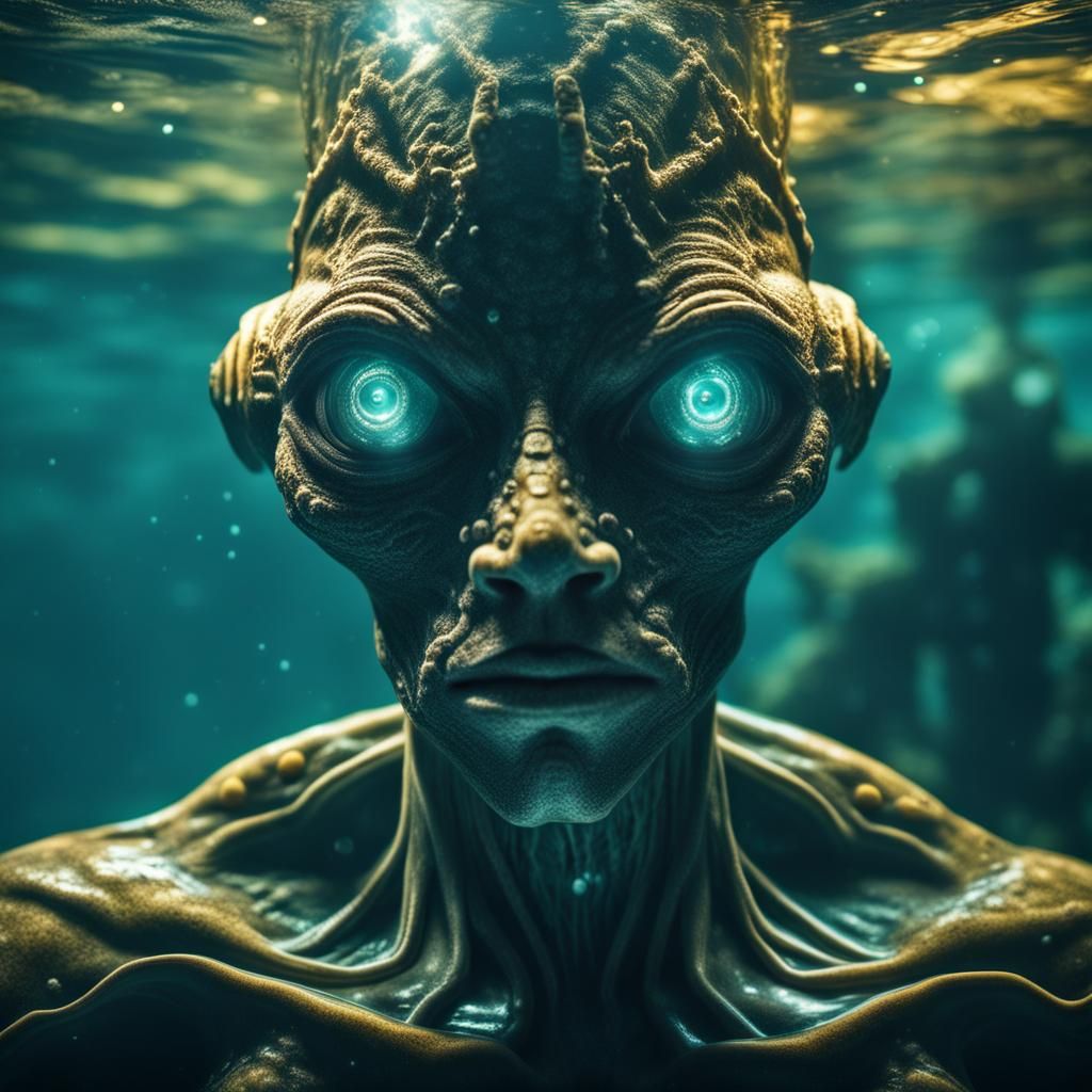 Aquatic Immortal Extraterrestrial Humanoid With Glowing Eyes...