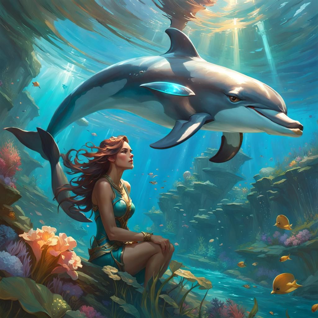 Dolphin in Ocean Environment: Hyperdetailed Splash Art