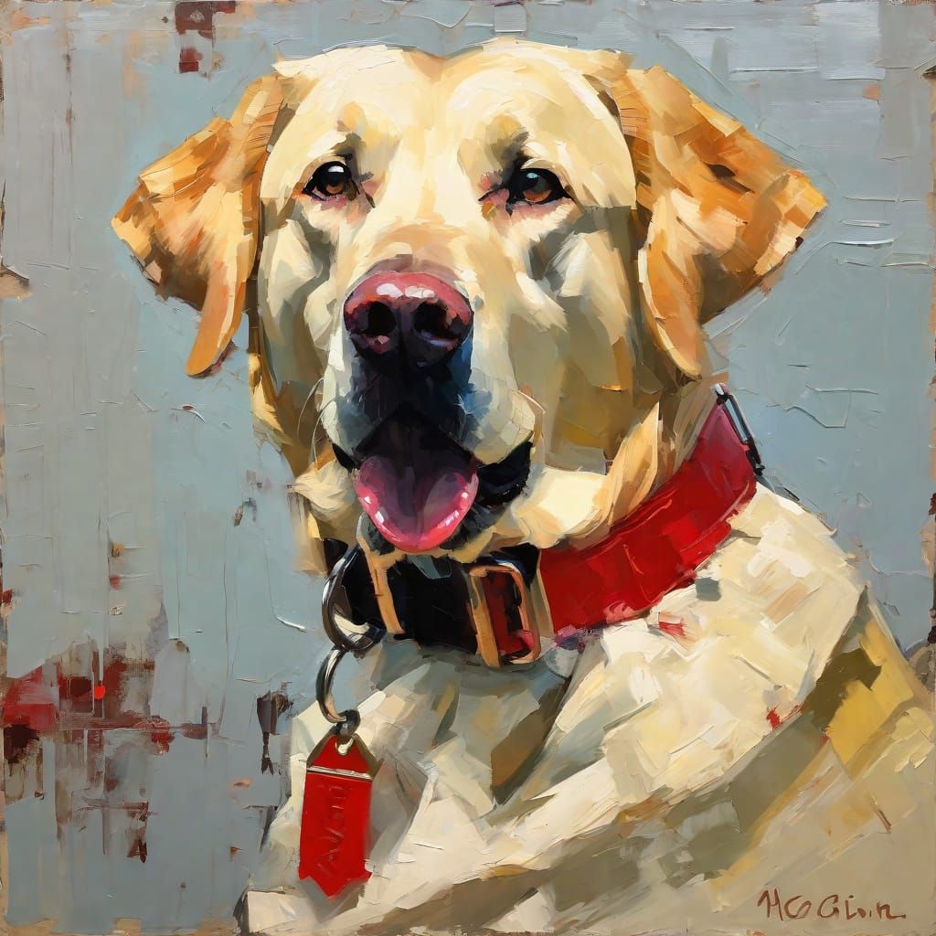 Yellow Lab in Red Collar
