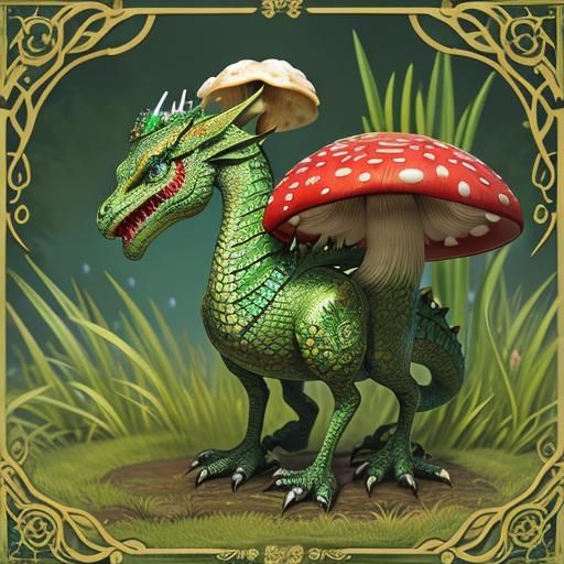 a tiny dragon, adorned with a crown, perched atop a large, v...
