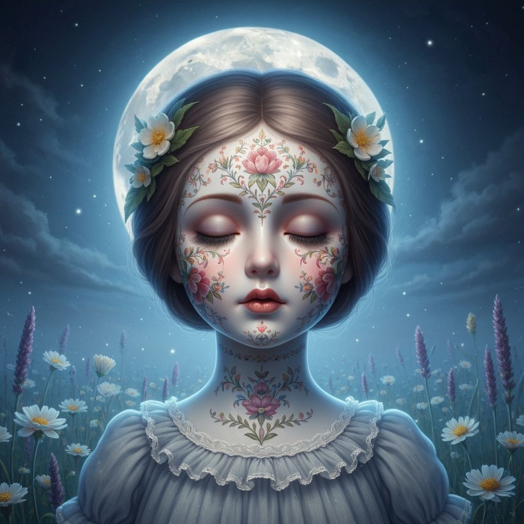 Moonlit Porcelain Doll in a Victorian Style