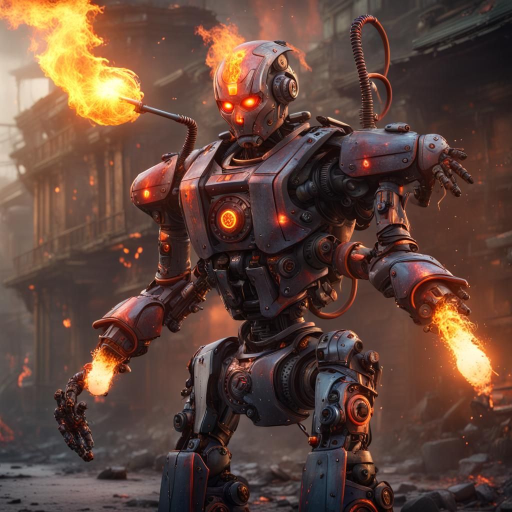 Humanoid robot with a flamethrower