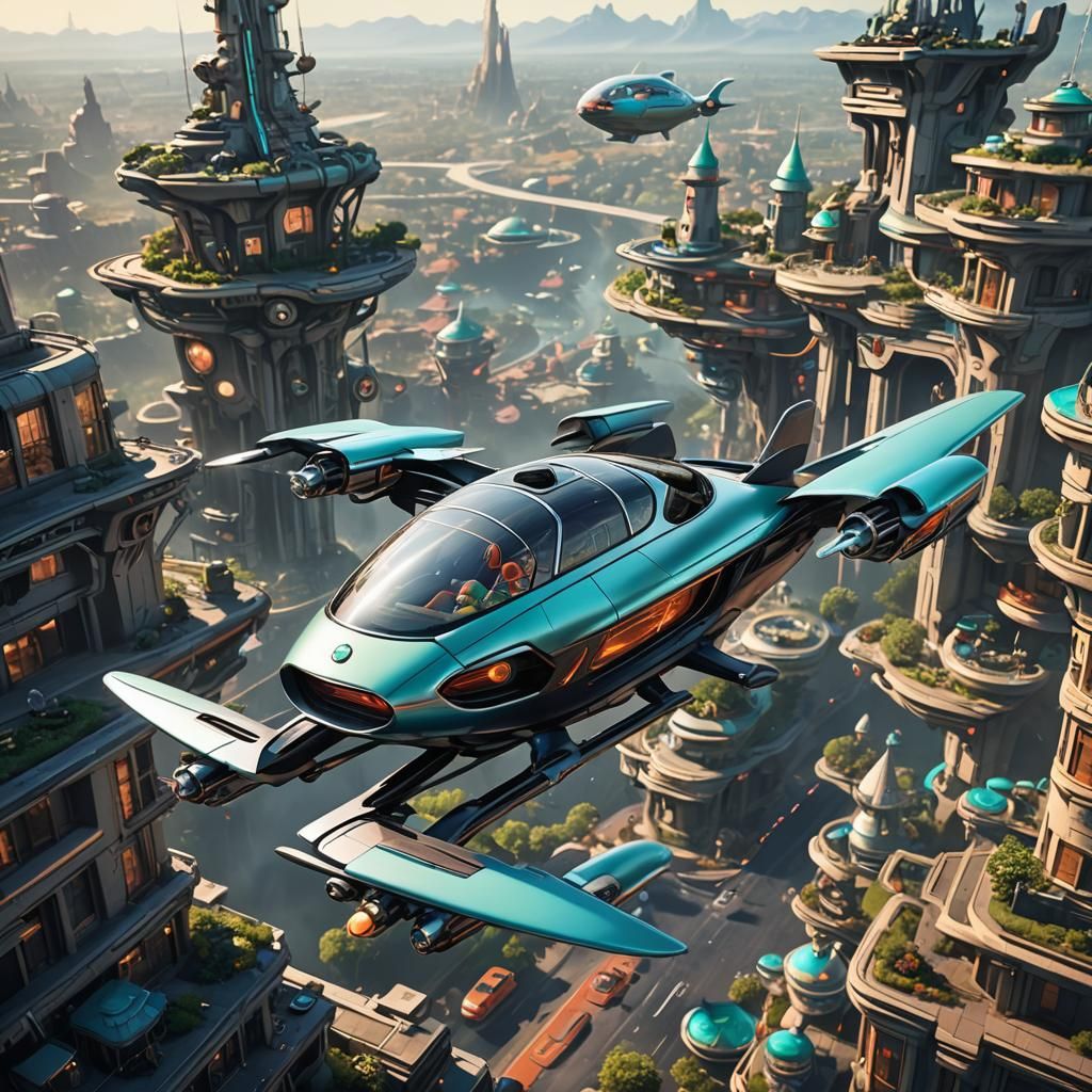 flying car over city
