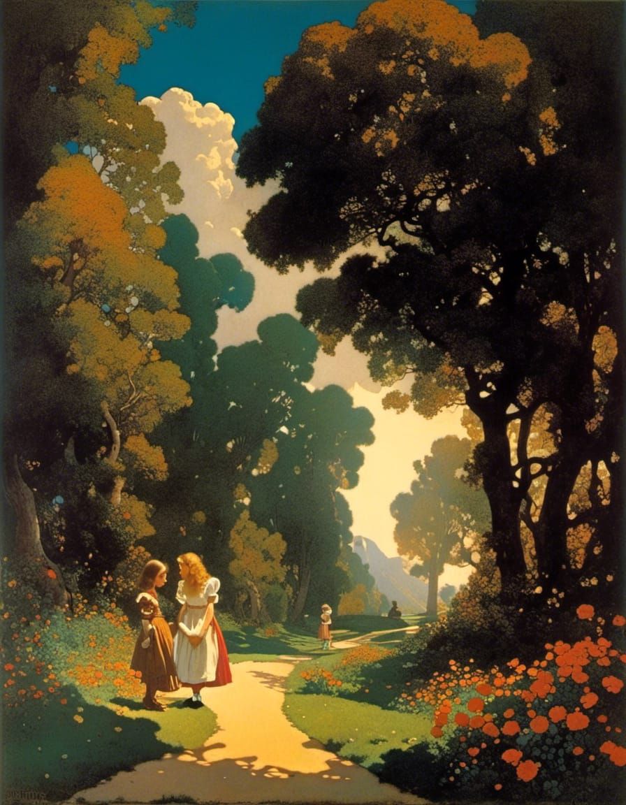 Maxfield Parrish, Alice in Wonderland, one pill makes you sm...