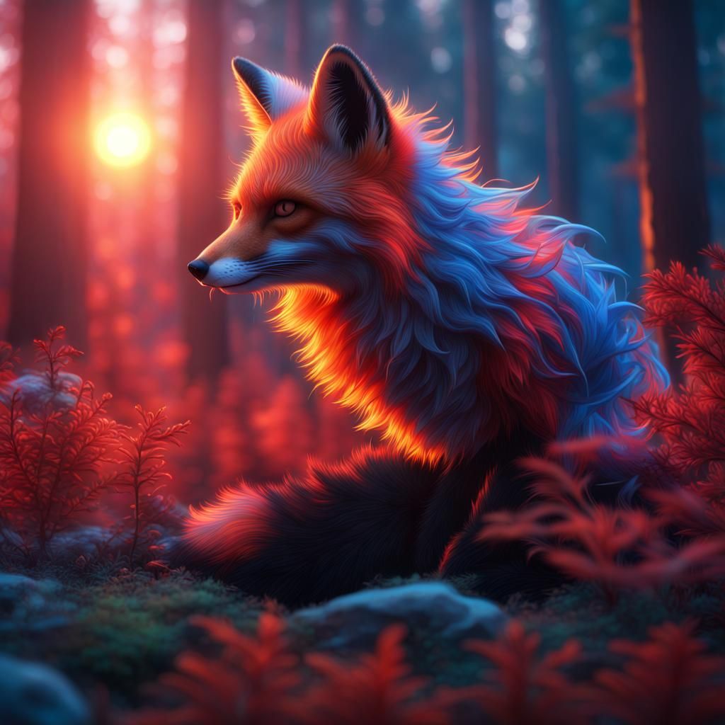 Prompt:  blue red Fox as if it was  made by smoke  ultra det...