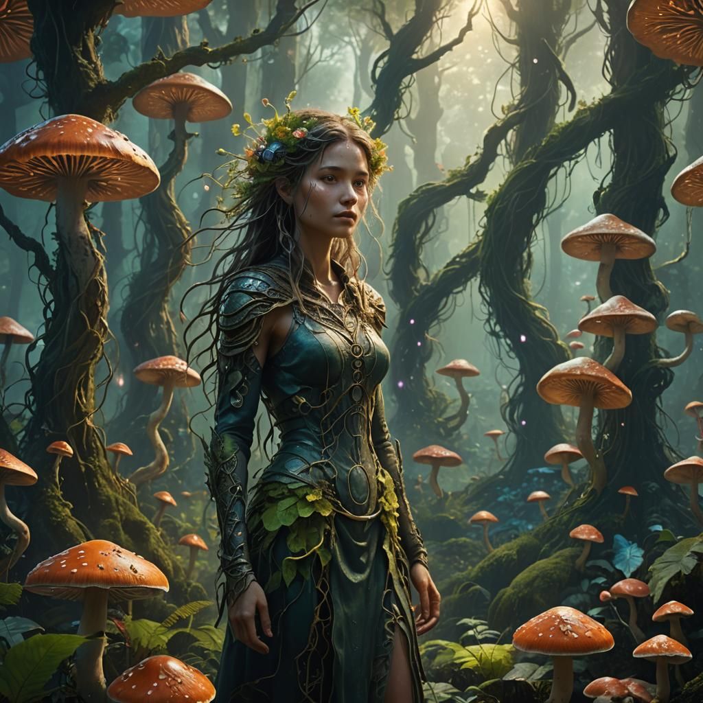 Mystical Figure in Lush Forest: Fantasy Concept Art
