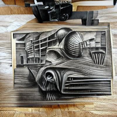 8K 3D charcoal drawing woodcut art deco lowbrow