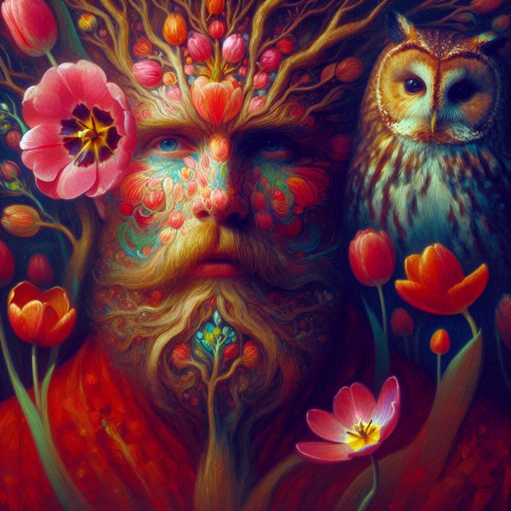 Man in Red and the Whisper of Tulips