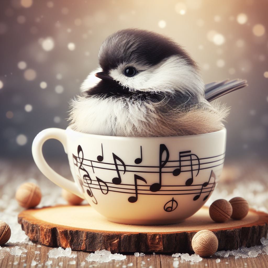 Chickadee in a teacup