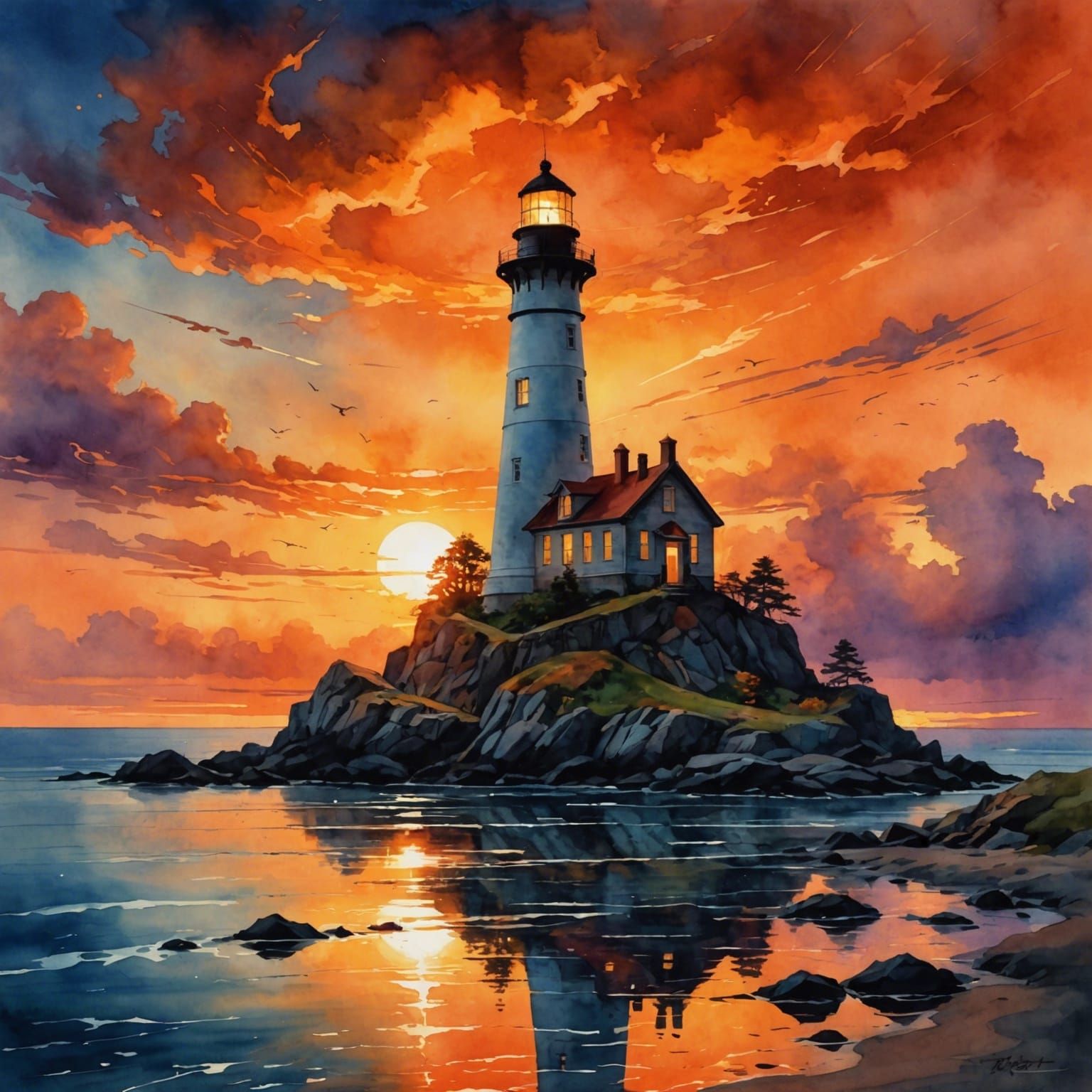 A lighthouse in a sunset  by @axelb