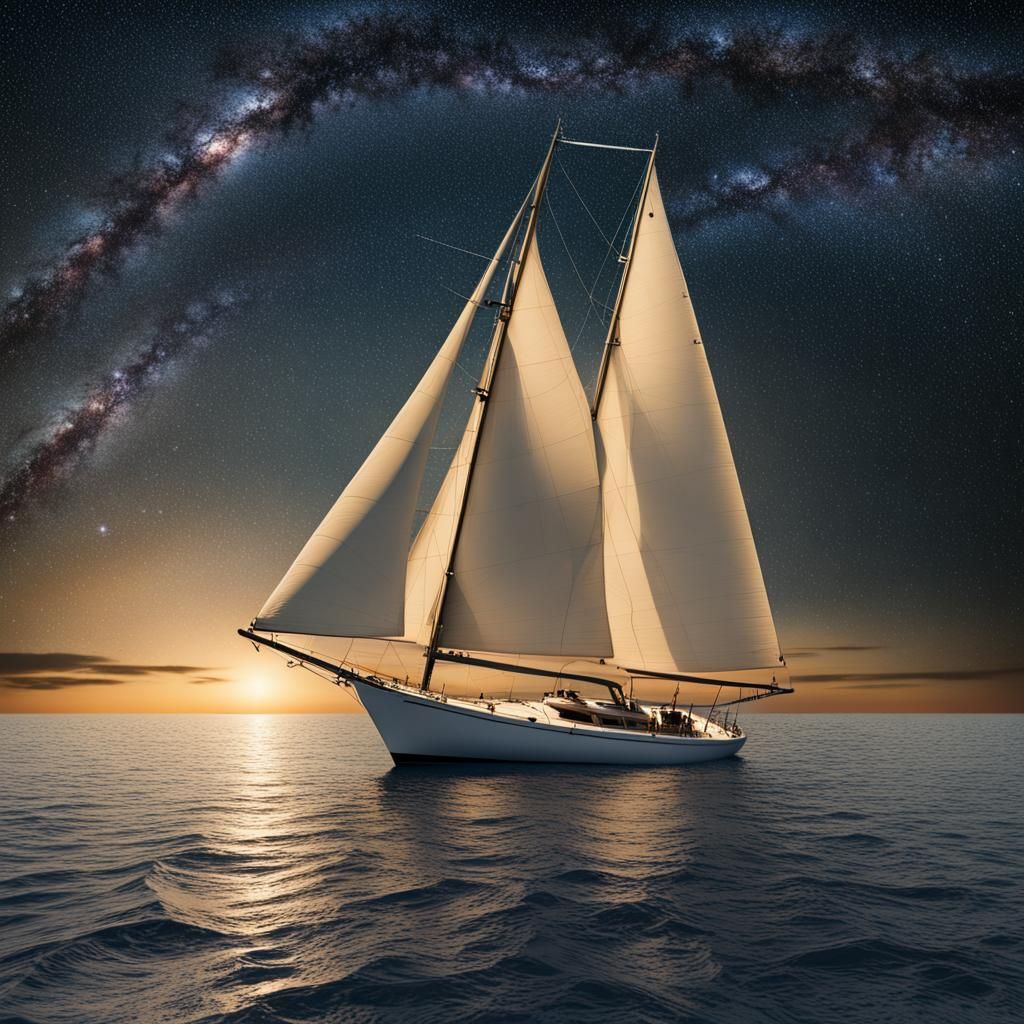 a sailboat sailing on a sea showing stars