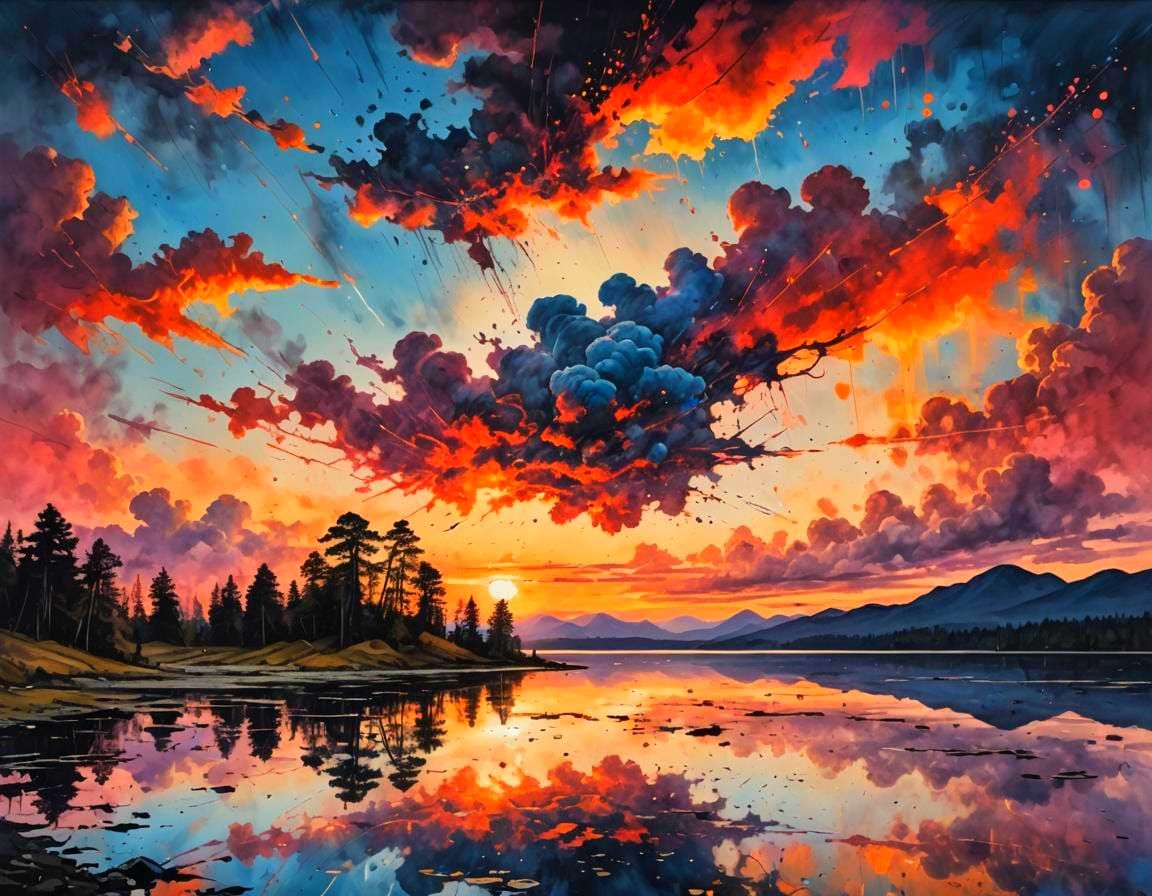  the sky bursts with splattered ink clouds  by @Jerri