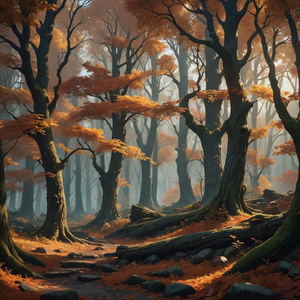 Autumn Woods, graphic illustration, perfect light
