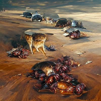 Grotesque Roadkill Buffet in Oil Painting Style