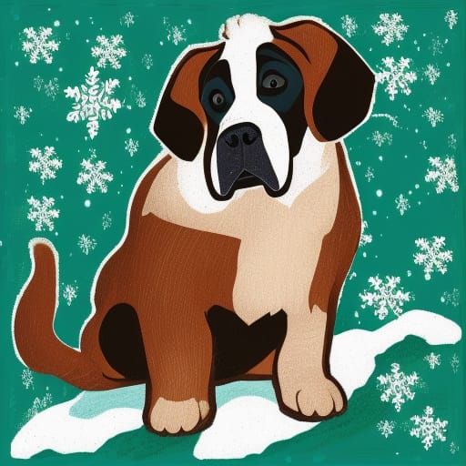 St Bernard on a snowy mountain