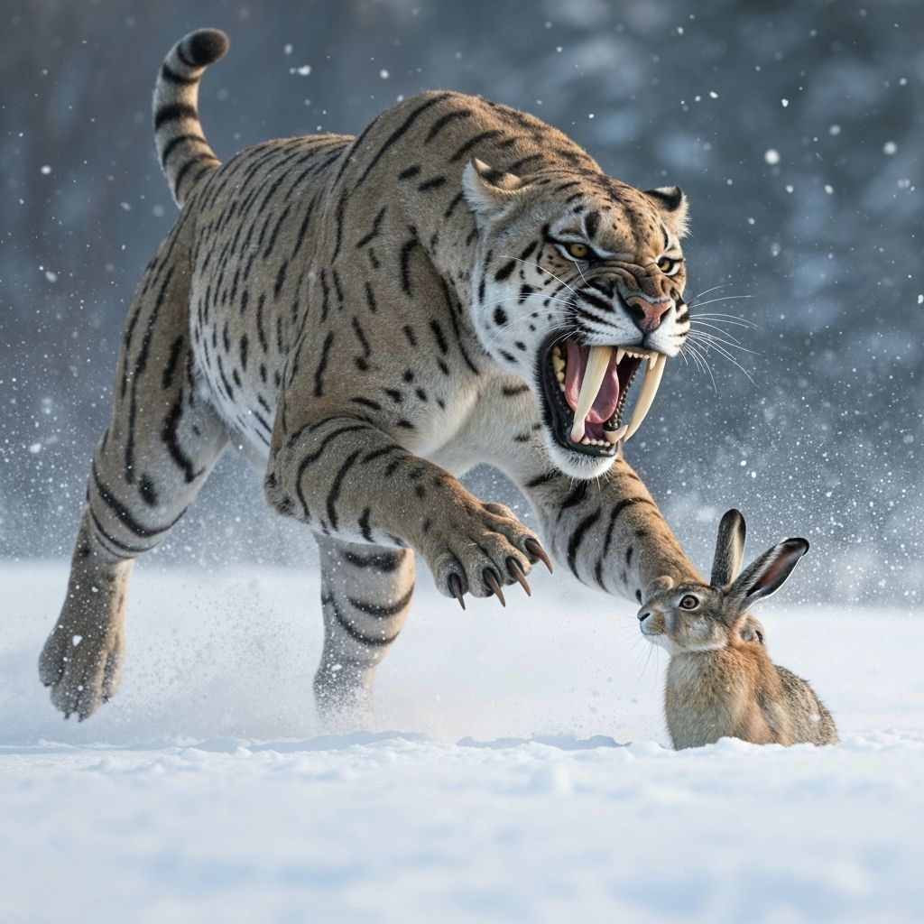 Saber-toothed smilodon hunting hares  by @Oreva