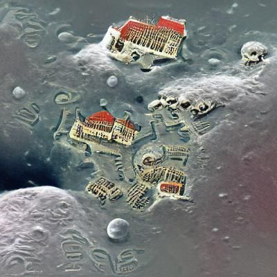 roman colony on the moon, viewed from a satellite from a par...