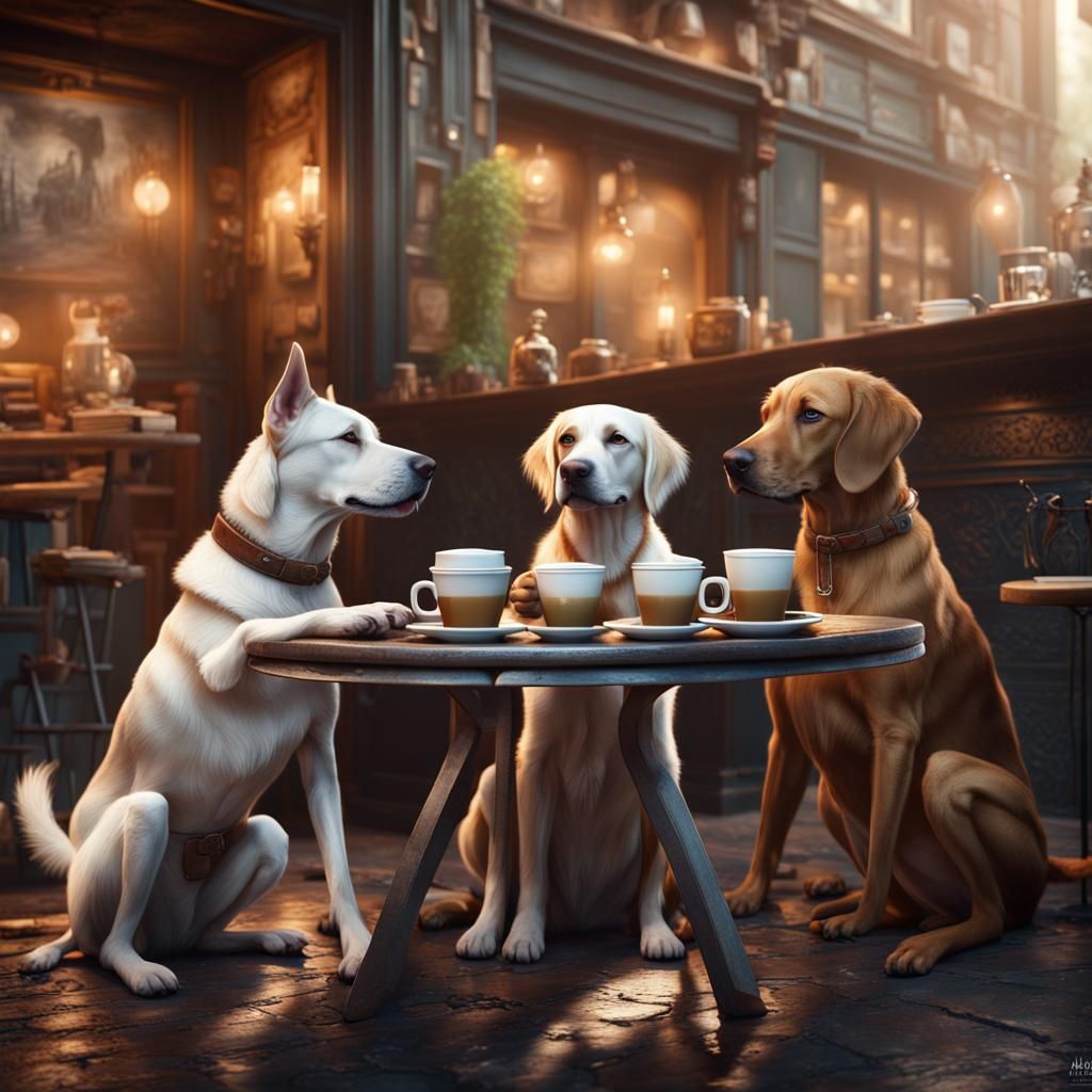 Dogs enjoying coffee at a cafe
