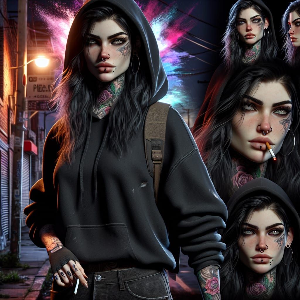 Tomboyish Woman in Gritty Night Scene