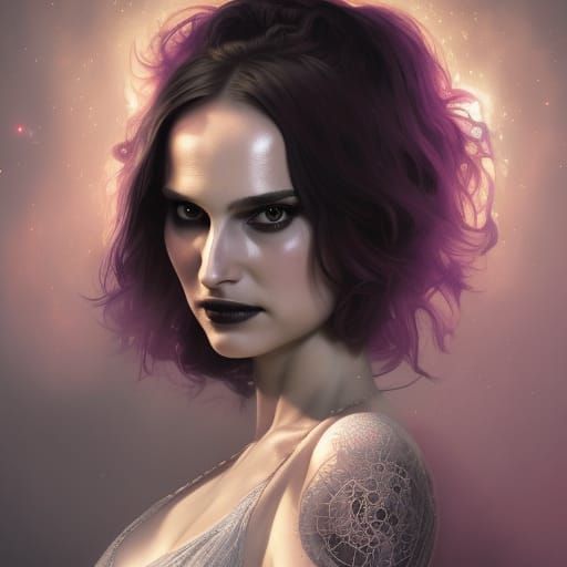 Beautiful Smiling Natalie Portman Goth Princess Lace Body Po...